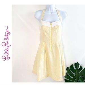 Vintage Lilly Pulitzer Yellow and White Seersucker Halter Dress Size 2